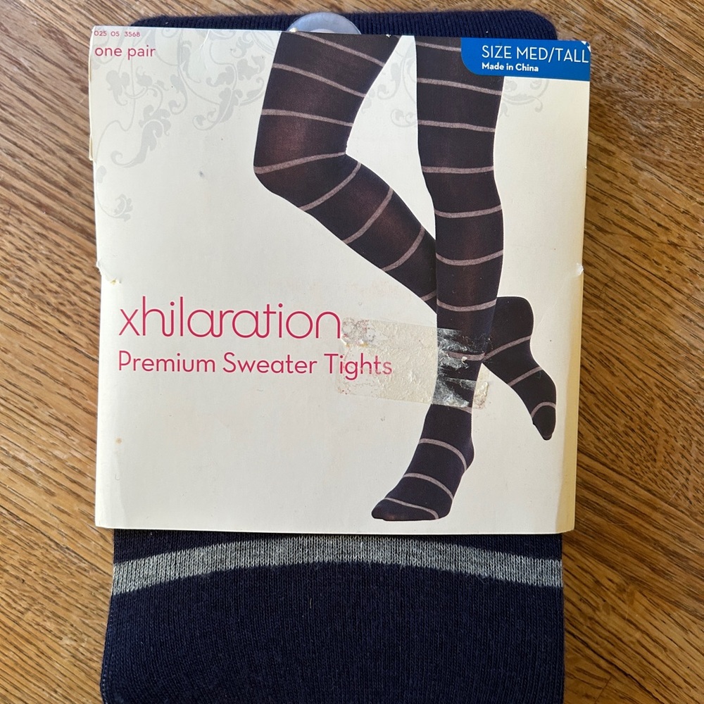 Oxford Blue and grey striped sweater tights